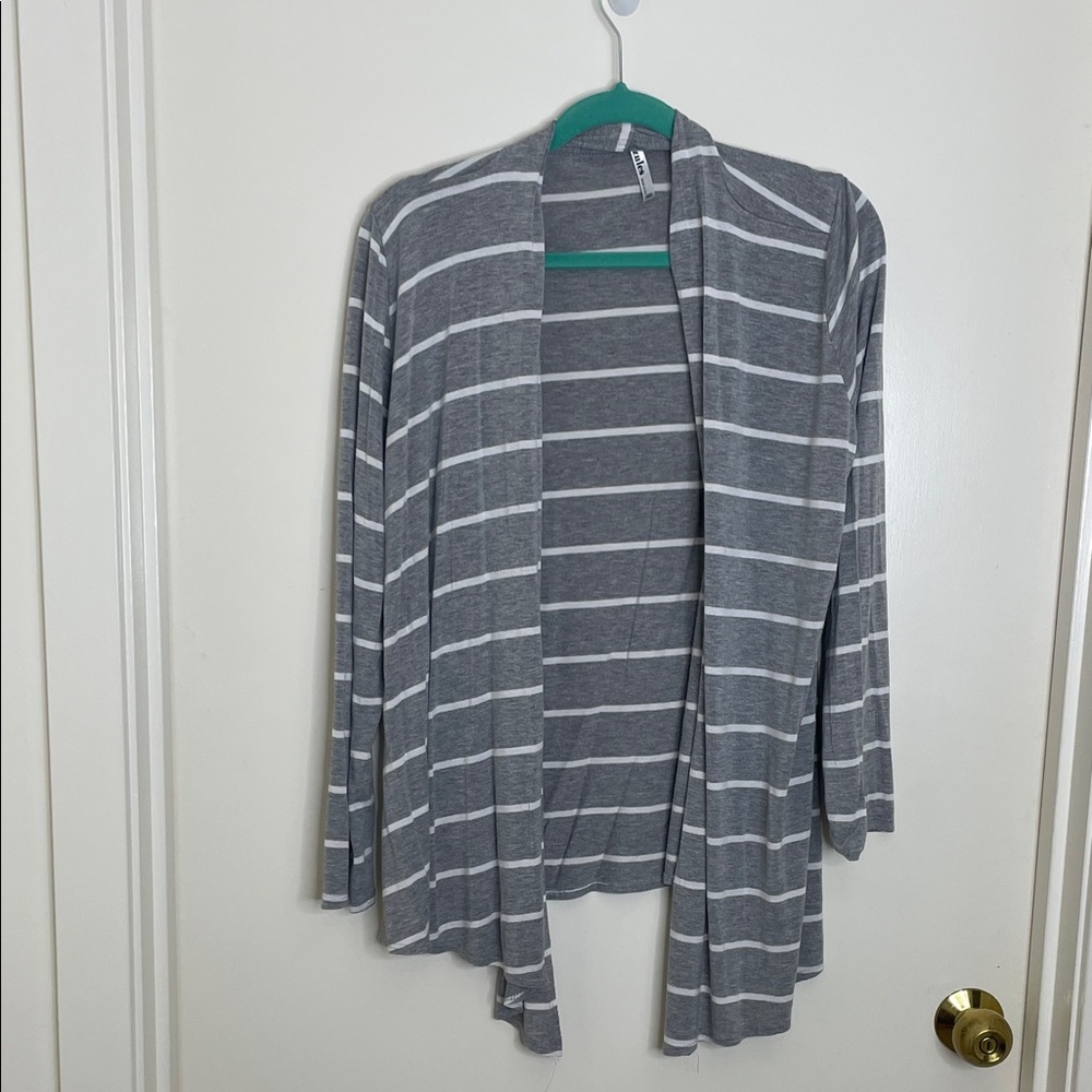 Azules Gray and White Striped Cardigan